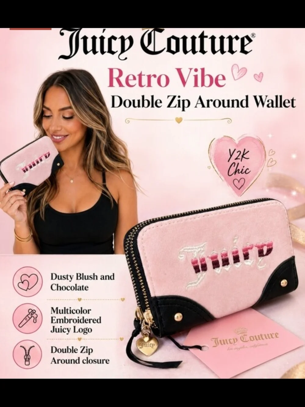 Juicy Couture Dusty Blush and Chocolate Double Zip Around Wallet-NWT!